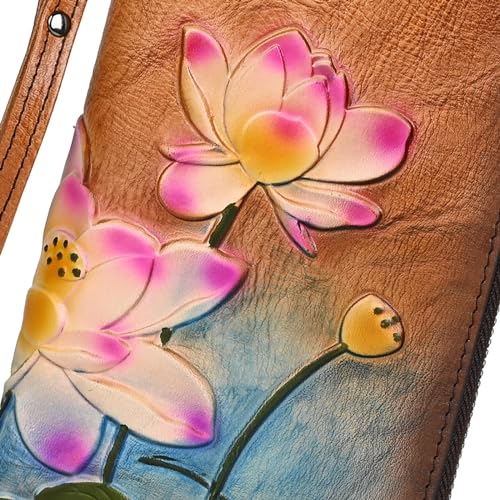 Vintage Floral Leather Clutch Wallet for WomenCoin and Card Storage, Zipper Closure3