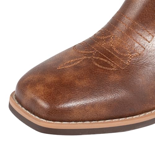 J's.o.l.e Western Mens Cowboy Boots Square Toe Wide Calf Pull On Slip Resistant Country Work Riding PU Leather Boot Brown3
