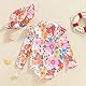 Caziffer Einteiliger Badeanzug für Babys, Mädchen, Blumendruck, Bademode mit langen Ärmeln, Strandkleidung, Baby, Swimwear für Babys, Mädchen, 0 – 7 Jahre, aprikose, 6-7 Jahre