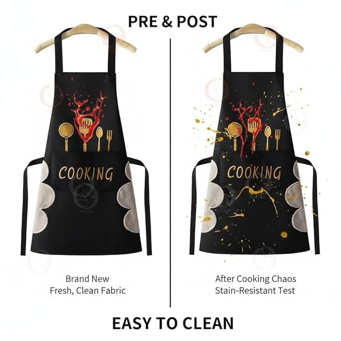Image of Optish Premium Waterproof Apron for Kitchen | Comfortable Cooking Apron with Pocket | Durable Kitchen Apron for Women Waterproof & Dishwashing Use Easy Release (Pack of 2)