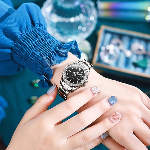 Image of OLEVS Womens Watches Diamond Luxury Dress Gold Wrist Watch Stainless Steel Waterproof Luminous Date
