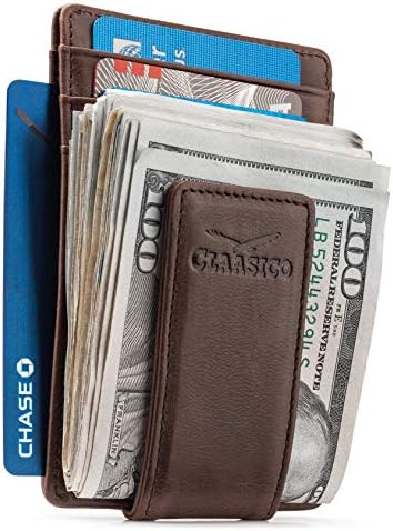 Money Clip Leather Wallet For Men Slim Front Pocket RFID Blocking with Super Strong Magnetic