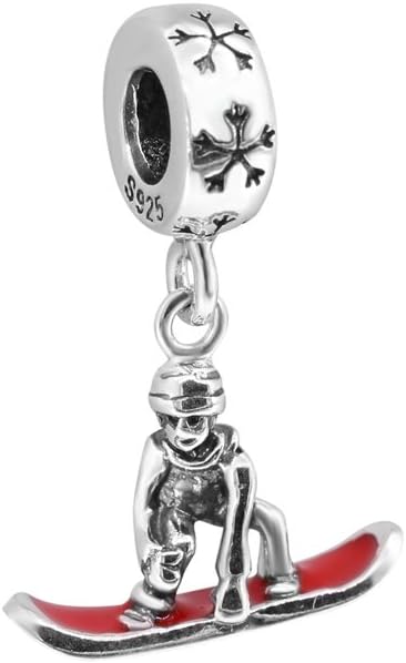 Snowboard 100% Sterling 925 Silver Snowboarder Charms Red Enamel Fit Original Bracelet DIY Authentic Jewellery Making Gift XCHS251