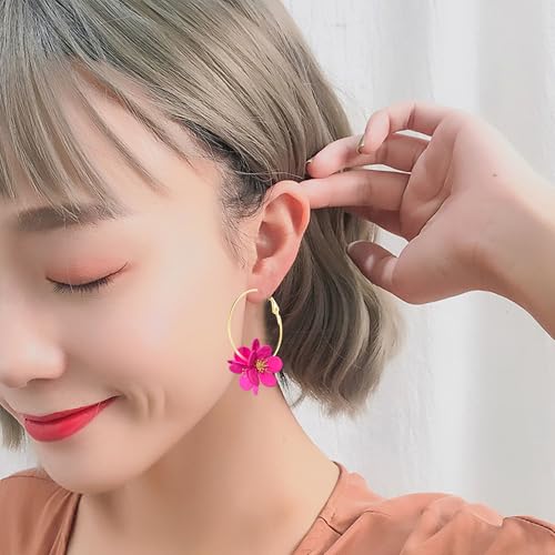 Lightweight Bohemian Metal Flowers Dangle Drop Earrings Handmade Petal Hoop Earrings for Women Vacation Wedding4