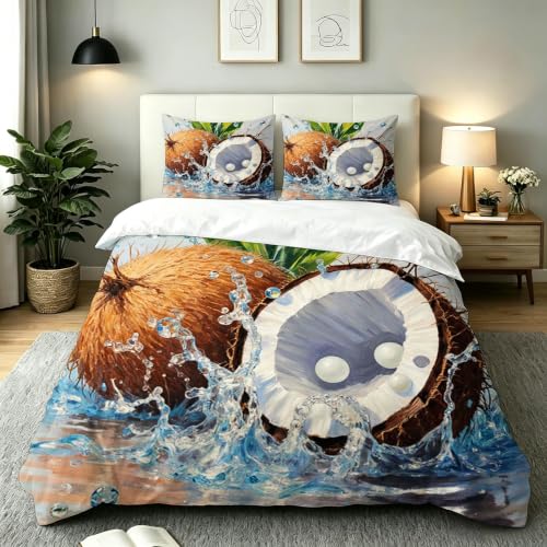 Housse de couette 140x200 noix de coco brunes parure lit enfant microfibre zippée