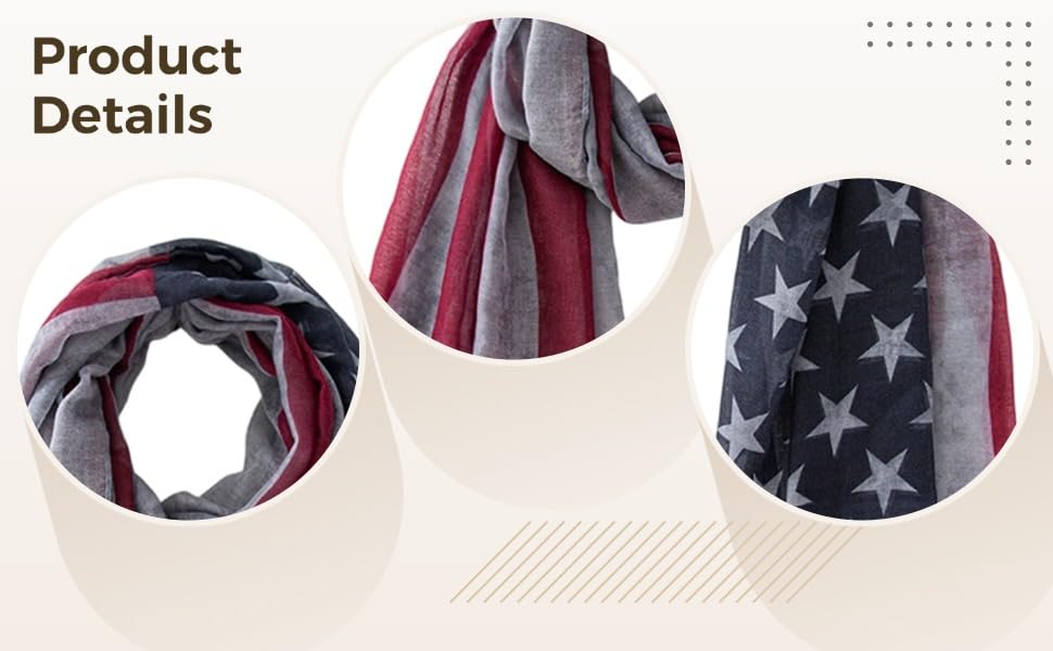 Bufandas de poliéster bandera de Estados Unidos juego de 2 chales de gasa para regalo 5