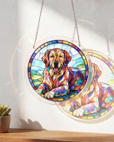 Rompecabezas acrílico DIY para atrapar la luz - Golden Retriever, 7.4 pulgadas | Decoración para ventanas y jardín, regalos únicos para mamá, mujeres, esposa, hermanas, tías y amigas miniatura 2