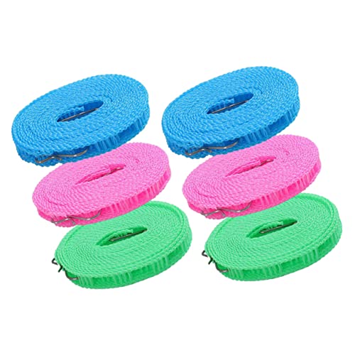 OUNONA 6Pcs Portable Travel Clothesline Windproof Multi Functional Hanging Ropes Nylon Clothes Drying Lines for Outdoor Camping and Home Use