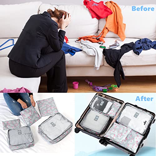 6 Set Packing Cube Luggage Organizer Pouch, Travel Storage Bags Organizer Set, Clothes Packing Cubes Laundry Pouch Suitcase Organizer Bags for Travel Carry On Luggage Packing (Blue Flamingo)3