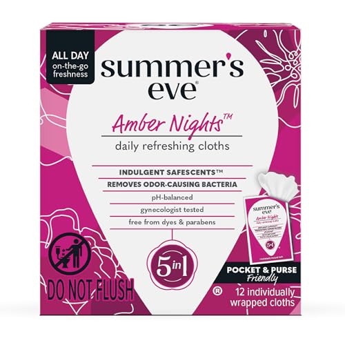 Summer's Eve Amber Nights Feminine Wipes, with Gentle pH-Balanced Formula Designed to Remove Odor, Individually Wrapped Wipes, 12 Count