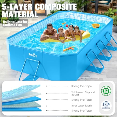 Image of FunBy Large Foldable Pool, Foldable Swimming Pool, Large Foldable Pool for Adults, Non-inflatable Pool,Oversize Thickened Collapsible Pool, Kids pool for Backyard,Mosaic Design 108 inchx68 inchx20 inch-Light Blue