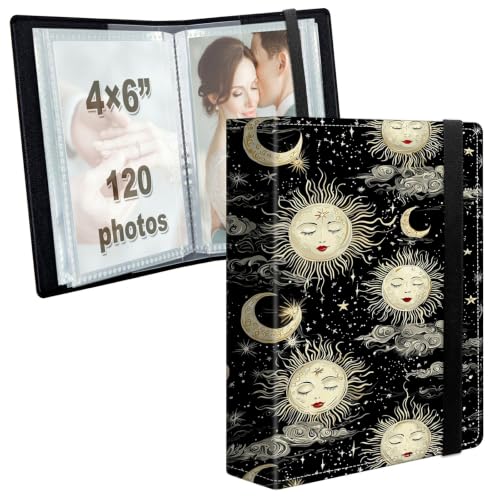 Image of Photo Album 4x6 120 Photos with Strong Elastic Band, Celestial Sun Moon | Large Capacity Premium Leather Picture Album, Portable Wallet Albums Photo Book for Family Anniversaries Wedding Baby