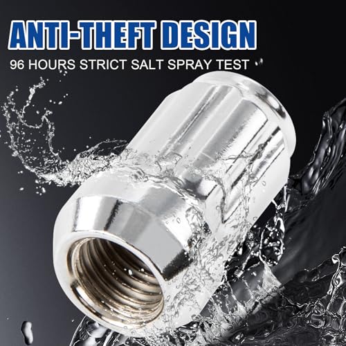 Image of JiiinMiiin M12x1.5 Wheel Locks Chrome with Key, 12x1.5 Wheel Locks 1.37 inch Length with 1 Key 60 Degree Conical /Cone Bulge Seat Closed End 4PCS
