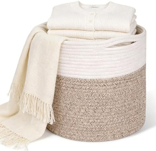 Cesta de lavandería de algodón con asas, cesta trenzada, cesta de...