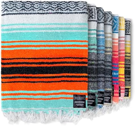 Benevolence LA Authentic Handwoven Mexican Blanket | Yoga Blankets, Outdoor, Picnic, Beach, Camping | Equestrian Saddle | Serape 50x70 inches - Bright Mandarin, Pack of 1