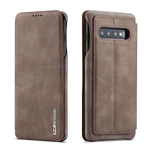 zanasta Funda Compatible con Samsung Galaxy S10 Plus (S10+) Cover de Cuero Genuino Flip Wallet Carcasa Protectoras para Billetera, Marrón Oscuro