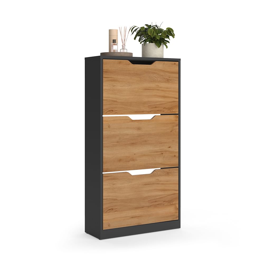 Vicco Wózek na buty "Luca", Antracyt/Dąb goldkraft, 59 x 111.5 cm z 3 składanymi przegródkami