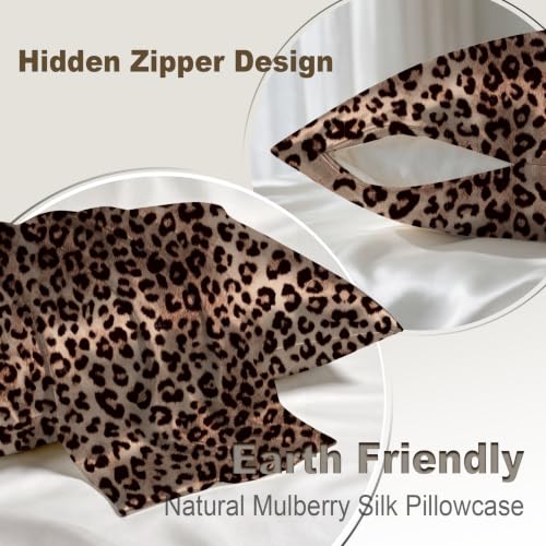 Image of LYSHIN Silk Pillow Cases 2 Pack King Size with Zipper, Leopard | 19 Momme Mulberry Silk Pillowcase for Skin and Hair, Anti-Acne, Hypoallergenic, Cooling, Beauty Sleep, Gifts for Women