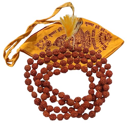 Image of Rudraksha Mala 108 Beads Original with Gomukhi Japa Mala Bag | Rudraksha Jap Mala 108 Beads Original with Certificate and Cotton Jap Bag | Washable Jaap Mala Bag