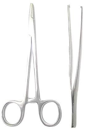 Forgesy Surgical Instrument Set of 2 pcs (Toothed Forceps 8", Needle Holder 8") (8 inch)