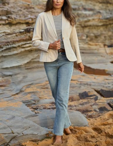 IDEALSANXUN Womens Linen Blazer One Button Long Sleeve Casual Spring Summer Jackets3