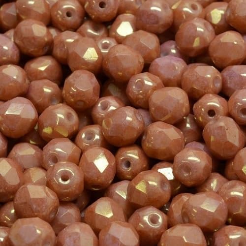 36 pcs Faceted Fire Polished Glass Beads 6 mm Pink Beige Luster