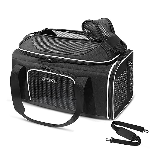 Petskd-Top-Expandable-Pet-Carrier-17x12x85-Inches-JetBlue-Frontier-Spirit-Airline-Approved-Soft-Sided-Carrier-for-Small-Cats-and-Dogs-with-Locking-Safety-Zippers-and-Anti-Scratch-MeshBlack Petskd Top Expandable Pet Carrier 17x12x85 Inches JetBlue Frontier Spirit Airline Approved Soft Sided Carrier for Small Cats and Dogs with Locking Safety Zippers and Anti Scratch MeshBlack