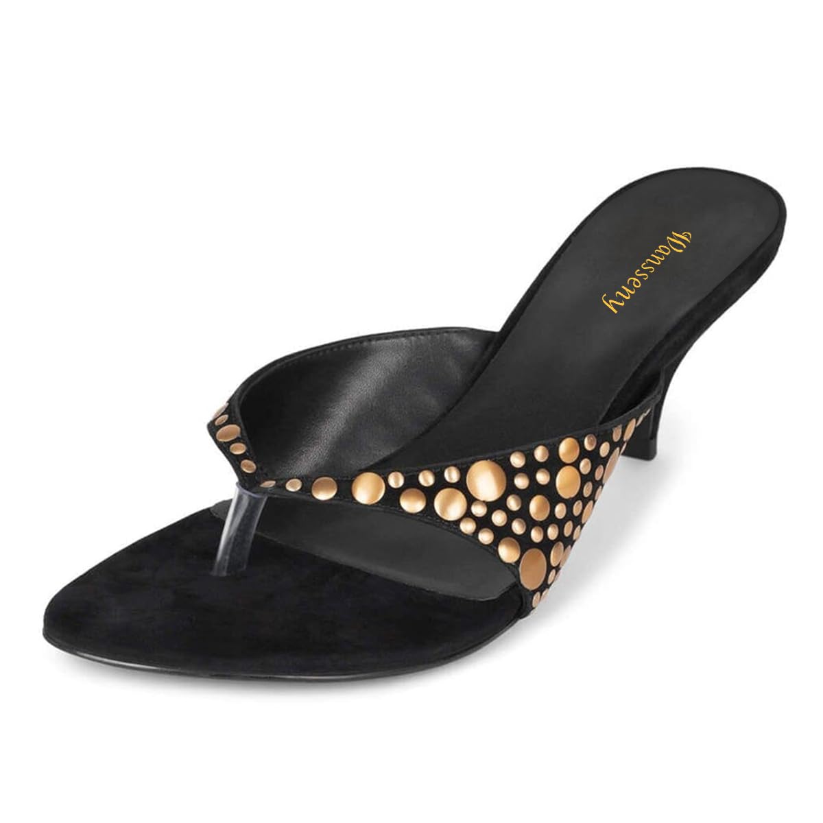 Wansseny Women Chic Rivet Studded Low Heel Open Toe Flip Flops Slip on Stylish Daily Casual Walking Thong Sandals Size 4-16 US