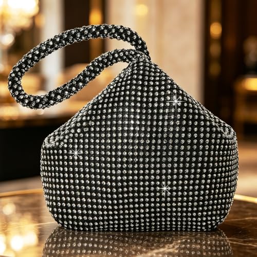 Mochila feminina moderna com strass para noite com glitter, mini mochila para festa, casamento, formatura, viagem, uso diário, Preto, Medium, Normal