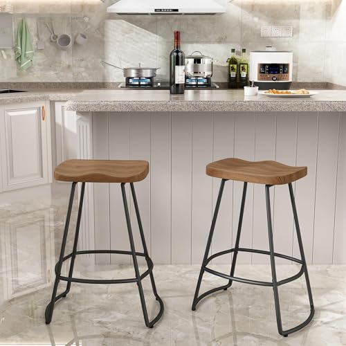 Image of Awonde 24 inch Backless Swivel Bar Stools Set of 2, Large Seat Counter Stools
