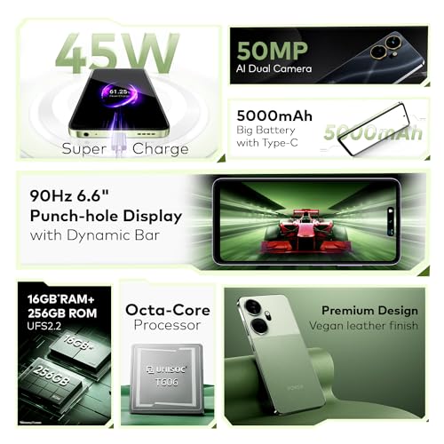 itel-P55-4G-Upto-16GB-RAM-with-Memory-Fusion-256GB-ROM-50MP-AI-Dual-Rear-Camera-8MP-Front-Camera-45W-Charger-with-5000-mAh-Battery-Dynamic-BarUFS-22-Royal-Green