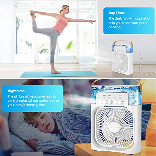 AILUKI Mini-airconditioner, 3-in-1 USB-verdampingsluchtkoeler, persoonlijke luchtbevochtiger met 7 kleuren led-licht… - Image 6