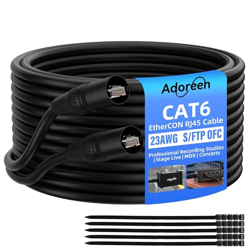 Adoreen Shielded Cat 6 Ethernet Cable 100 Ft EtherCON-Compatible RJ45 Connectors 23 Gauge OFC EtherCON Cable S/FTP PVC&UV Jacket Indoor&Outdoor for Pro Audio& Lighting Video Networking+Ties