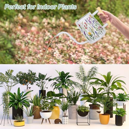 Image of Watering Can Indoor Plants, 35 oz /1000 ml Metal Stainless Steel Watering Can Pot with Long Spout for Indoor House Plants Bonsai Outdoor Garden Flower Decorative White Flowers