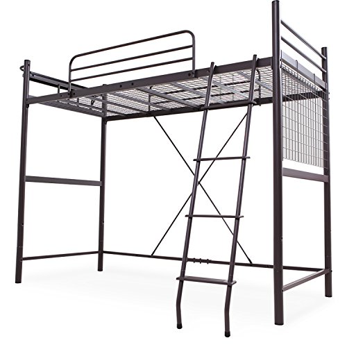 LOWYA ロフトベッド パイプベッド 宮付き コンセント付き 高さ調節可能 シングル ブラウン