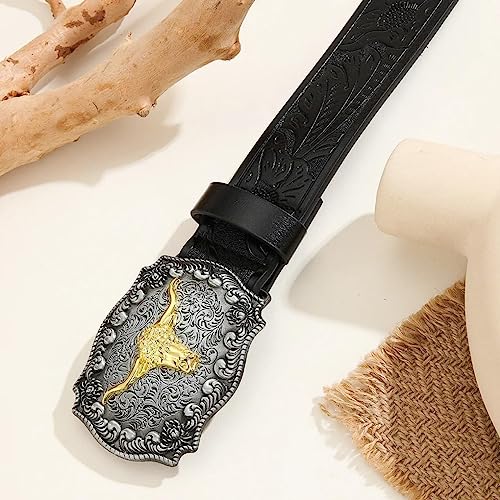 Image of Utaly Women Men Adjustable-Vintage-Turquoise-Western-Cowboy-Belt Oval Boho-Style Engraved-Buckle Belt for Jeans Pants Dresses