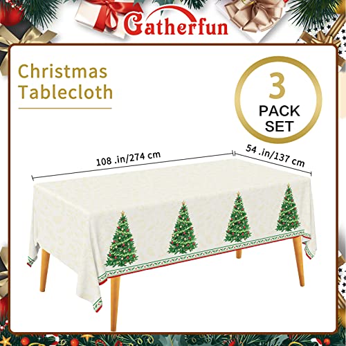 Gatherfun Christmas Table Decorations, Christmas Tree Disposable Tablecloth Waterproof Plastic Rectangular Table Cover for Merry Christmas Party Supplies, 3 PCS, 54 X 108 inch – Image 3