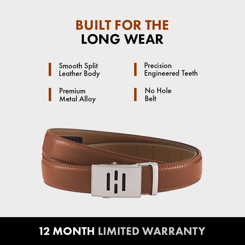 Image of HALDEN THEO Tan Belt For Men Leather Original (Adjustable Fits Up to 44 Inch Waist) Ratchet Strap with Classic Buckle & Magnetic Auto-lock