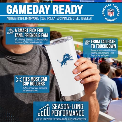 Image of Detroit Lions NFL 20oz Stainless Steel Insulated Tumbler, Slider Lid