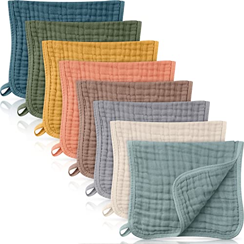Image of Remagr 8 Packs Muslin Burp Cloths Large 20" x 10", 6 Layers Unisex Baby Absorbent 100% Cotton Burp Rags Colorful Muslin Washcloths for Baby Plain Soft Cotton Cloth for Babies Girls Boys(Rich Colors)