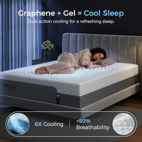 Image of Yaak 12 Inch Twin Memory Foam Mattress, Cooling Gel Made in USA, White | Medium firm, back pain relief, motion isolation, breathable, CertiPUR-US, Oeko-Tex, fiberglass free