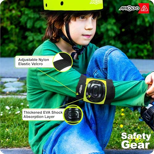Image of APRODO Kids Protective Gear Set for Roller Skating, Skateboarding & Cycling |for Kids 5 to 12 Years (Neon Green) | Knee and Elbow Pads Wrist Guards Set for Skating, Skateboard & Cycling