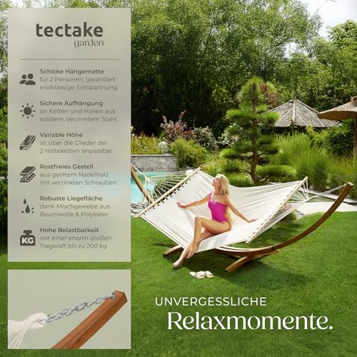 tectake® XXL Outdoor Hängematte für 2 Personen, Doppelliege mit Gestell, Liegefläche 205x150 cm, Belastbarkeit max. 200 kg, Gartenschaukel, Möbel für Balkon, Garten und Terrassen 2