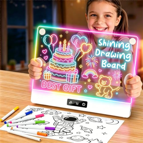 LED Drawing Board for Kid - Rechargeable 14" Doodle Glow Neon Art Note Boards, Holiday Birthday Gifts Toy for Kids Girls Boys Teens, Light Up Acrylic Dry Erase Message Note Writing Pad with 7 Markers - image 3