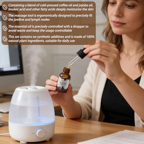 2 Stück Alpenfaser Gesichtsbürste Set,Lymphatische Gesichtsbürste mit 30ml Kaffeeöl,Lymphatic Contour Face Brush,Kaffeeöl Gegen Falten,für Lymphmassage, Entspannung, tägliche Hautpflege