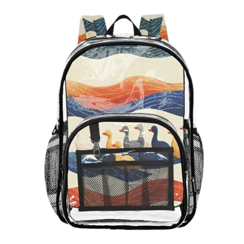 ALAZA Animal Duck Colorful Clear Backpack PVC Transparent Bookbag Heavy Duty for Student Boy Girl Kids Adult School Travel Work
