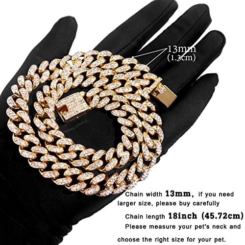 Image of Cuban Link Dog Collar Gold Silver Color Metal Dog Chain Collar Cuban Diamond Chain Pet Collars for Dogs Cats Jewelry 8 /10 /14 /16 /18 /20 /24 /28 Inch (18inch, Gold)