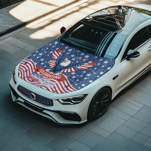 Image of Stars and Stripes 250 Anniversary Car Hood Cover Polyester Elastic Fabrics Can be Washed Suitable for Large SUV and Pickup Trucks