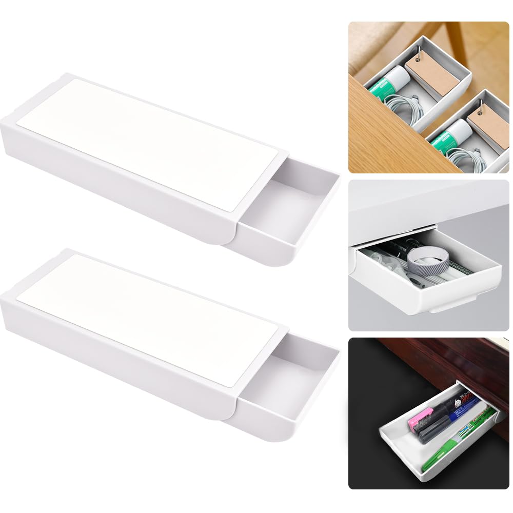 Cassetto Autoadesivo Scrivania Organizer Nascosto Sotto Tavolo 2 Pezzi per Ufficio Casa Scuola