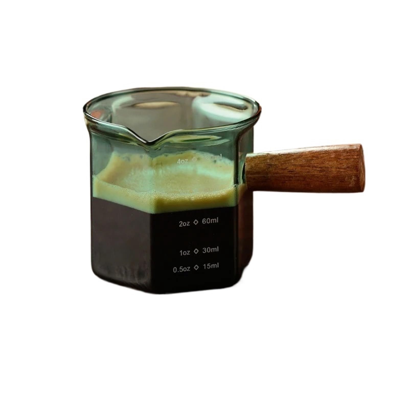Taza medidora de Espresso con mango de madera, jarra hexagonal for leche, suministros de café, taza for salsa, jarra for servir, 120ml, 2 uds.(Green)